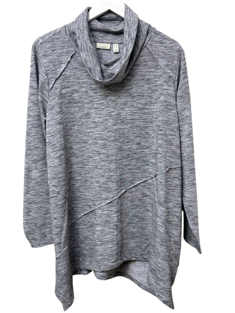 LOGO Lori Goldstein Cowl Neck Top Plus Size 1X Lounge Gray French Terry Weekend